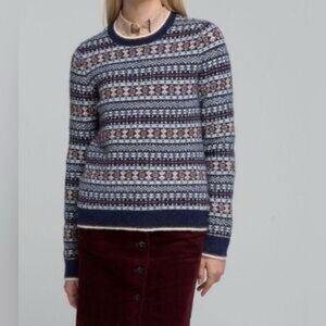 Uniqlo x Ines de la Fressange Sweater Women M Pullover Wool Blend Fair Isle Blue